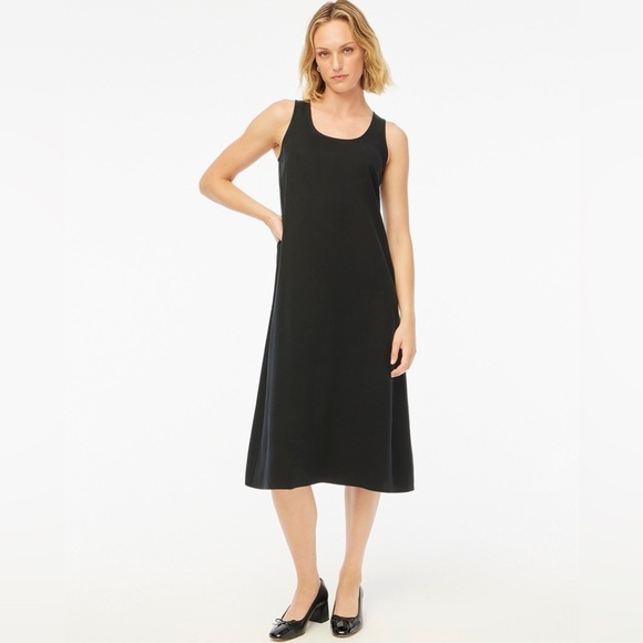 NWT J. Crew Factory Black Twill Slip Dress in 100% TENCEL™ lyocell, Size 0P - Picture 1 of 15
